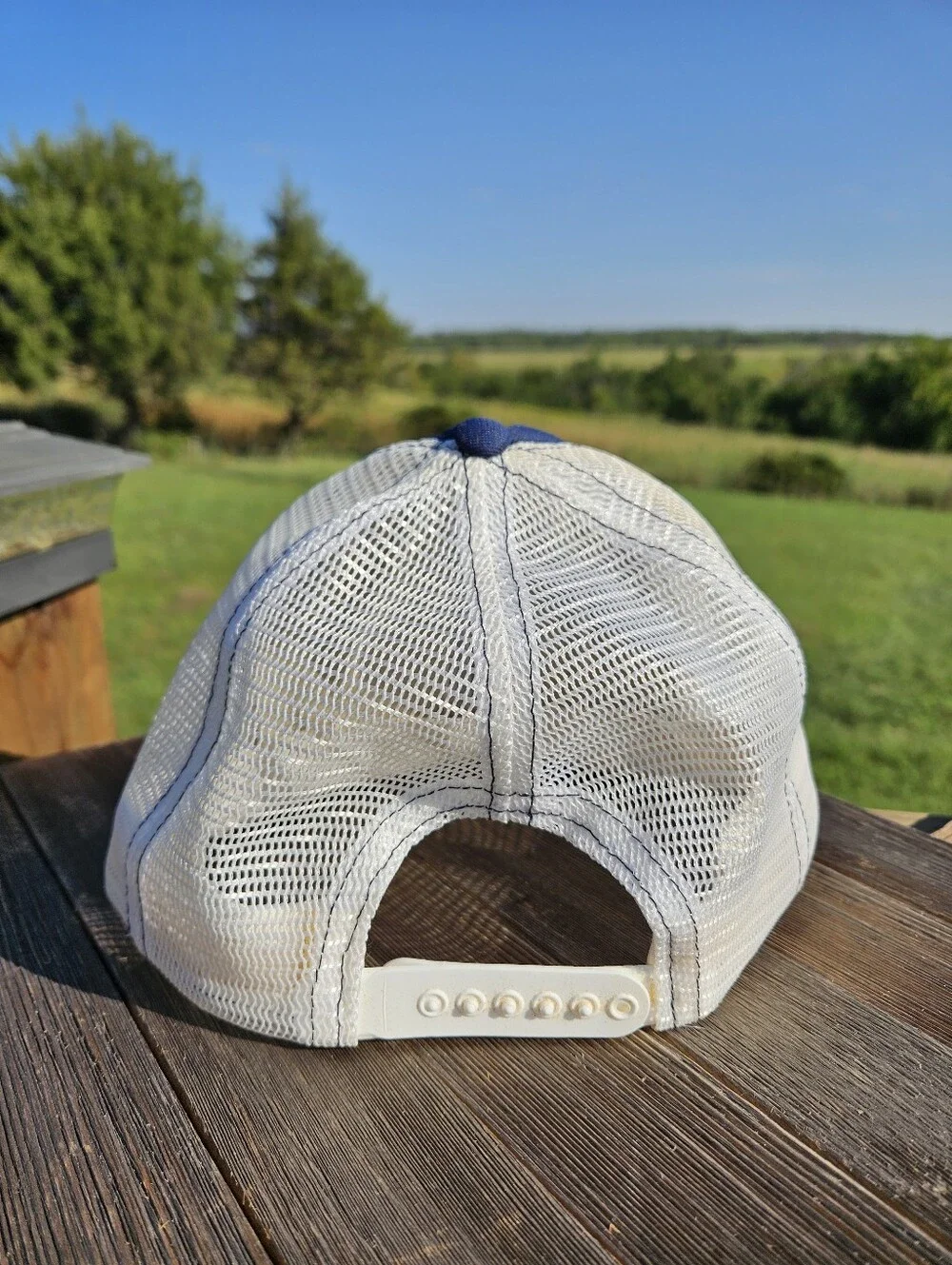 Vtg 1970s National Chemsearch Logo Trucker Hat Snapback Mesh Cap Blue White Retr